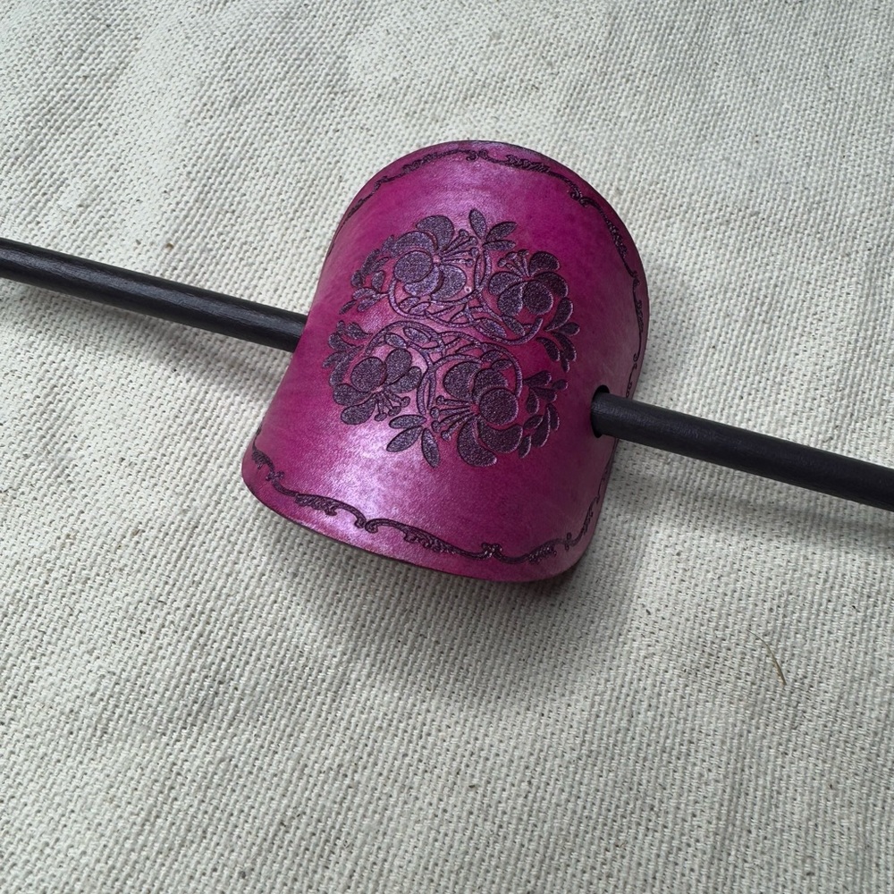Stick barrette hair accessory pink and pearl floral hand crafted leather